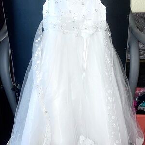 Joy Kids USA First Holy Communion White Dress Lace Bodice Floral Applique sz 12